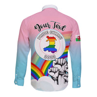 Personalised Pride Cymru Long Sleeve Button Shirt Welsh Dragon Rainbow Version - Wonder Print Shop
