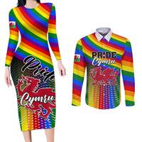 Pride Cymru Couples Matching Long Sleeve Bodycon Dress and Long Sleeve Button Shirts Love is Love Welsh Red Dragon - Wonder Print Shop