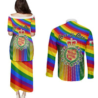 Rainbow Pride Cymru couples dress and long-sleeve shirt set with Love is Love print
