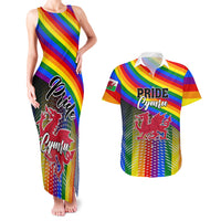 Couples matching tank maxi dress and Hawaiian shirt set, rainbow pride graphics