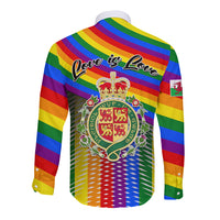 Pride Cymru Long Sleeve Button Shirt Love is Love Welsh Red Dragon - Wonder Print Shop