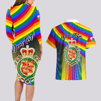 Personalised Pride Cymru Couples Matching Long Sleeve Bodycon Dress and Hawaiian Shirt Love is Love Welsh Red Dragon - Wonder Print Shop