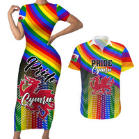 Rainbow Pride Cymru bodycon dress and matching short-sleeve Hawaiian shirt set
