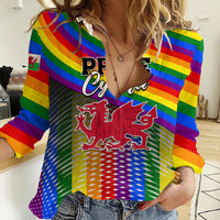 Personalised Pride Cymru Women Casual Shirt Love is Love Welsh Red Dragon - Wonder Print Shop