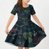 Guatemala Quetzal Bird Pattern Kid Short Sleeve Dress Embroidery Effect