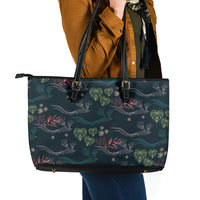 Guatemala Quetzal Bird Pattern Leather Tote Bag Embroidery Effect