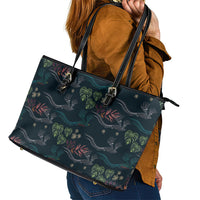Guatemala Quetzal Bird Pattern Leather Tote Bag Embroidery Effect