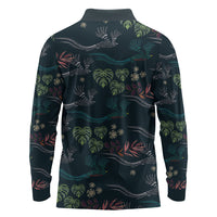 Guatemala Quetzal Bird Pattern Long Sleeve Polo Shirt Embroidery Effect