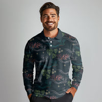 Guatemala Quetzal Bird Pattern Long Sleeve Polo Shirt Embroidery Effect