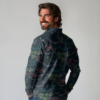 Guatemala Quetzal Bird Pattern Long Sleeve Polo Shirt Embroidery Effect