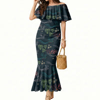 Guatemala Quetzal Bird Pattern Mermaid Dress Embroidery Effect