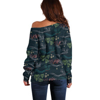 Guatemala Quetzal Bird Pattern Off Shoulder Sweater Embroidery Effect