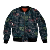 Guatemala Quetzal Bird Pattern Sleeve Zip Bomber Jacket Embroidery Effect