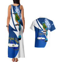 Personalised El Salvador Independence Day Couples Matching Tank Maxi Dress and Hawaiian Shirt Motmot With Flor De Izote - Wonder Print Shop