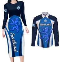 Scotland Rugby Couples Matching Long Sleeve Bodycon Dress and Long Sleeve Button Shirts Thistle With Scottish Lion - Wonder Print Shop