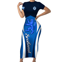 Scotland Rugby Short Sleeve Bodycon Dress Thistle With Scottish Lion - Wonder Print Shop