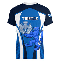 Scotland Rugby Women V Neck T Shirt Thistle With Scottish Lion - Wonder Print Shop