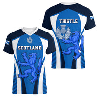 Scotland Rugby Women V Neck T Shirt Thistle With Scottish Lion - Wonder Print Shop
