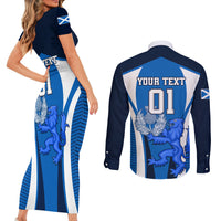 Custom Scotland Rugby Couples Matching Short Sleeve Bodycon Dress and Long Sleeve Button Shirts Thistle With Scottish Lion - Wonder Print Shop