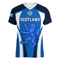 Custom Scotland Rugby Women V Neck T Shirt Thistle With Scottish Lion - Wonder Print Shop