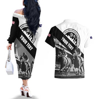 Personalized Kentucky Couples Matching Off The Shoulder Long Sleeve Dress and Hawaiian Shirt Deo gratiam habeamus - Wonder Print Shop