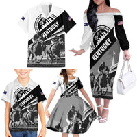 Personalized Kentucky Family Matching Off The Shoulder Long Sleeve Dress and Hawaiian Shirt Deo gratiam habeamus - Wonder Print Shop