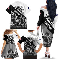 Personalized Kentucky Family Matching Off The Shoulder Long Sleeve Dress and Hawaiian Shirt Deo gratiam habeamus - Wonder Print Shop