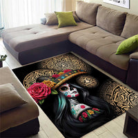 La Calavera Catrina Aztec Circle Area Rug Dia de Muertos - Wonder Print Shop