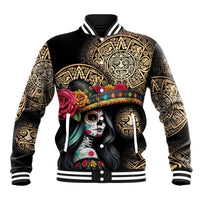 La Calavera Catrina Aztec Circle Baseball Jacket Dia de Muertos - Wonder Print Shop
