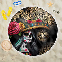 La Calavera Catrina Aztec Circle Beach Blanket Dia de Muertos - Wonder Print Shop