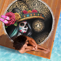 La Calavera Catrina Aztec Circle Beach Blanket Dia de Muertos - Wonder Print Shop