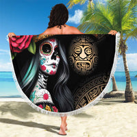 La Calavera Catrina Aztec Circle Beach Blanket Dia de Muertos - Wonder Print Shop