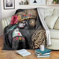 La Calavera Catrina Aztec Circle Blanket Dia de Muertos