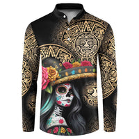 La Calavera Catrina Aztec Circle Button Sweatshirt Dia de Muertos - Wonder Print Shop