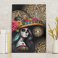 La Calavera Catrina Aztec Circle Canvas Wall Art Dia de Muertos - Wonder Print Shop