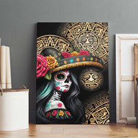 La Calavera Catrina Aztec Circle Canvas Wall Art Dia de Muertos - Wonder Print Shop