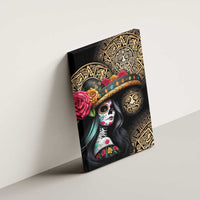 La Calavera Catrina Aztec Circle Canvas Wall Art Dia de Muertos - Wonder Print Shop