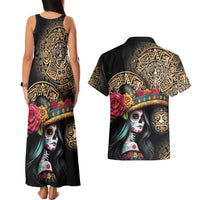 La Calavera Catrina Aztec Circle Couples Matching Tank Maxi Dress and Hawaiian Shirt Dia de Muertos - Wonder Print Shop