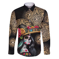 La Calavera Catrina Aztec Circle Family Matching Off Shoulder Maxi Dress and Hawaiian Shirt Dia de Muertos - Wonder Print Shop