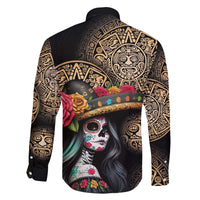La Calavera Catrina Aztec Circle Family Matching Off Shoulder Short Dress and Hawaiian Shirt Dia de Muertos - Wonder Print Shop