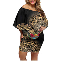La Calavera Catrina Aztec Circle Family Matching Off Shoulder Short Dress and Hawaiian Shirt Dia de Muertos - Wonder Print Shop
