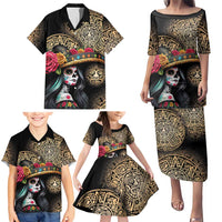 La Calavera Catrina Aztec Circle Family Matching Puletasi and Hawaiian Shirt Dia de Muertos - Wonder Print Shop