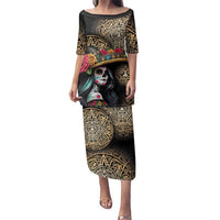 La Calavera Catrina Aztec Circle Family Matching Puletasi and Hawaiian Shirt Dia de Muertos - Wonder Print Shop
