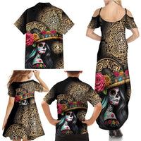 La Calavera Catrina Aztec Circle Family Matching Summer Maxi Dress and Hawaiian Shirt Dia de Muertos - Wonder Print Shop