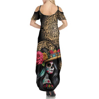 La Calavera Catrina Aztec Circle Family Matching Summer Maxi Dress and Hawaiian Shirt Dia de Muertos - Wonder Print Shop