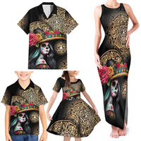 La Calavera Catrina Aztec Circle Family Matching Tank Maxi Dress and Hawaiian Shirt Dia de Muertos - Wonder Print Shop