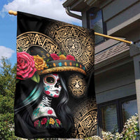 La Calavera Catrina Aztec Circle Garden Flag Dia de Muertos - Wonder Print Shop