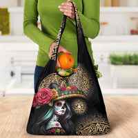 La Calavera Catrina Aztec Circle Grocery Bag Dia de Muertos