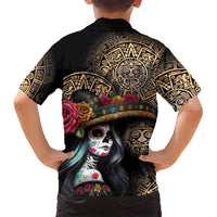 La Calavera Catrina Aztec Circle Hawaiian Shirt Dia de Muertos - Wonder Print Shop
