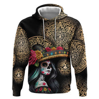 La Calavera Catrina Aztec Circle Hoodie Dia de Muertos - Wonder Print Shop